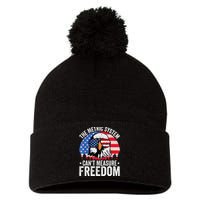 The Metric System CanT Measure Freedom Eagle 4th Of July Pom Pom 12in Knit Beanie