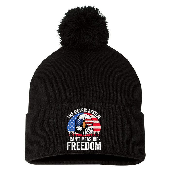 The Metric System CanT Measure Freedom Eagle 4th Of July Pom Pom 12in Knit Beanie