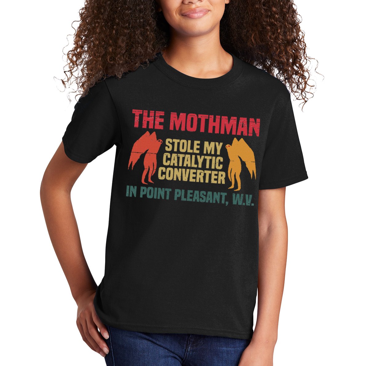 The Mothman Stole My Catalytic Converter In Point Vintage Kids T-Shirt