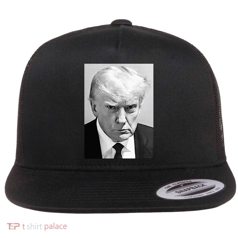 Trump Mug Shot Donald Trump Mug Shot Flat Bill Trucker Hat