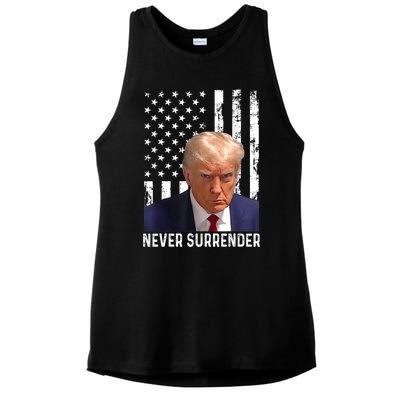 Trump Mug Shot Donald Trump Mug Shot Never Surrender Ladies PosiCharge Tri-Blend Wicking Tank