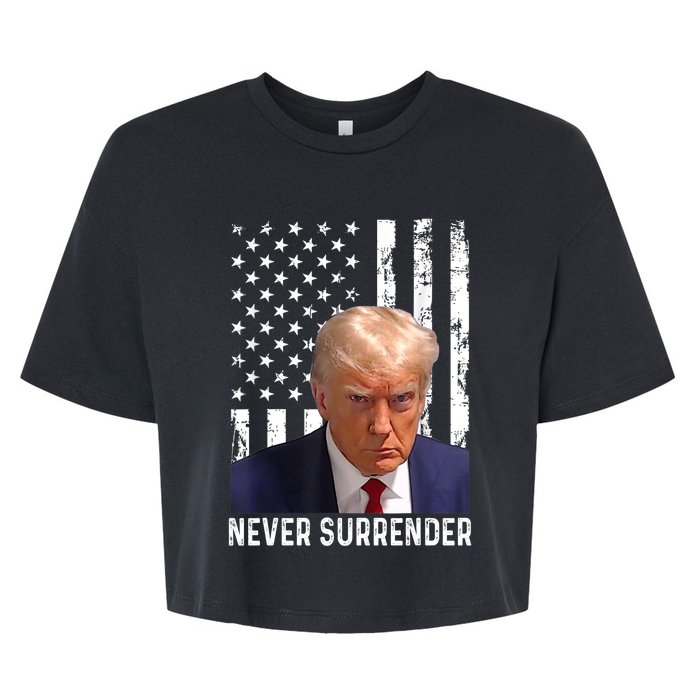 Trump Mug Shot Donald Trump Mug Shot Never Surrender Bella+Canvas Jersey Crop Tee