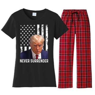 Trump Mug Shot Donald Trump Mug Shot Never Surrender Women's Flannel Pajama Set