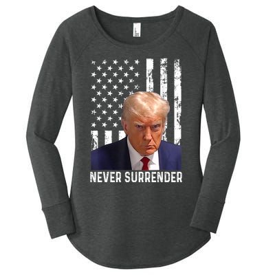 Trump Mug Shot Donald Trump Mug Shot Never Surrender Women's Perfect Tri Tunic Long Sleeve Shirt