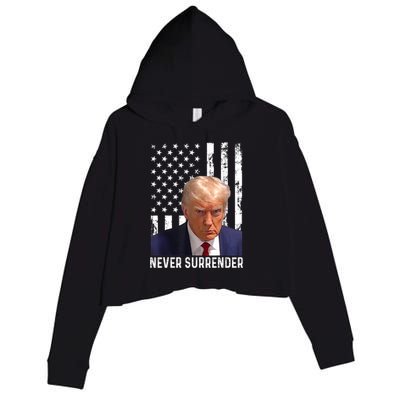 Trump Mug Shot Donald Trump Mug Shot Never Surrender Crop Fleece Hoodie