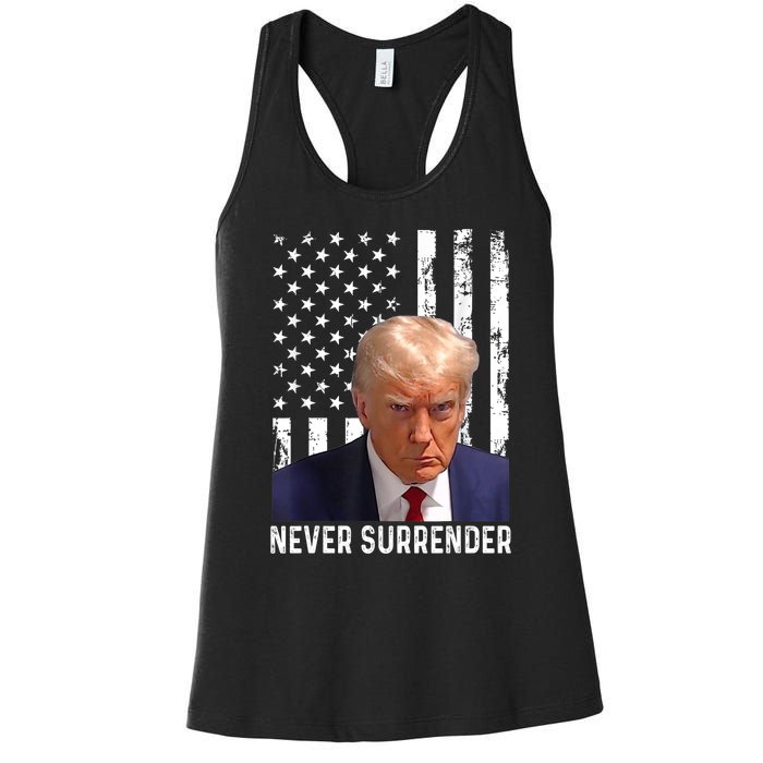 Trump Mug Shot Donald Trump Mug Shot Never Surrender Women's Racerback Tank