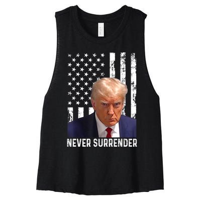 Trump Mug Shot Donald Trump Mug Shot Never Surrender Women's Racerback Cropped Tank