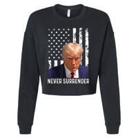 Trump Mug Shot Donald Trump Mug Shot Never Surrender Cropped Pullover Crew