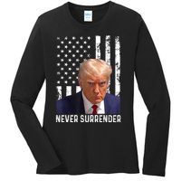 Trump Mug Shot Donald Trump Mug Shot Never Surrender Ladies Long Sleeve Shirt