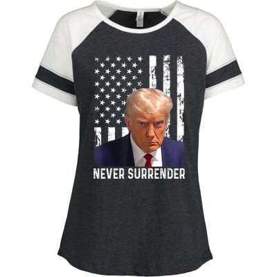 Trump Mug Shot Donald Trump Mug Shot Never Surrender Enza Ladies Jersey Colorblock Tee