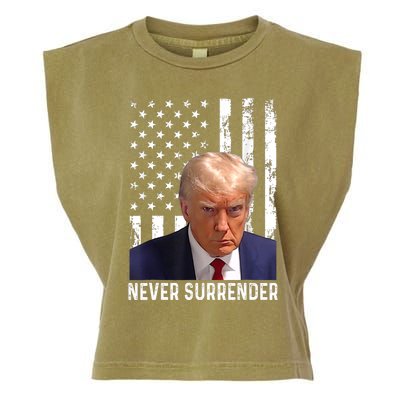 Trump Mug Shot Donald Trump Mug Shot Never Surrender Garment-Dyed Women's Muscle Tee