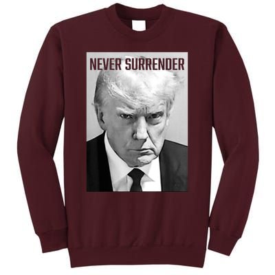 Trump Mug Shot Donald Trump Mug Shot Never Surrender Pro Trump Tall Sweatshirt