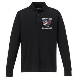 The Metric System CanT Measure Freedom Funny 4th Of July Performance Long Sleeve Polo