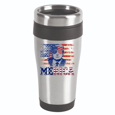 Trump Merica Shirts Fourth 4th Of July Trump American Flag 16oz Travel Tumbler