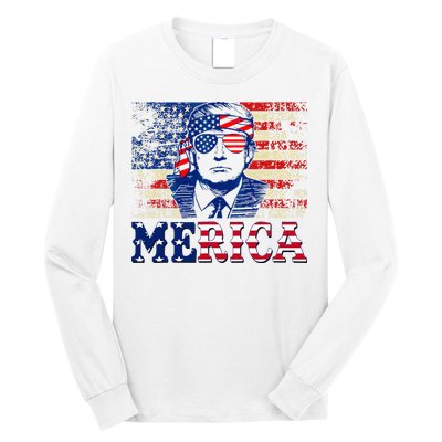 Trump Merica Shirts Fourth 4th Of July Trump American Flag Long Sleeve Shirt