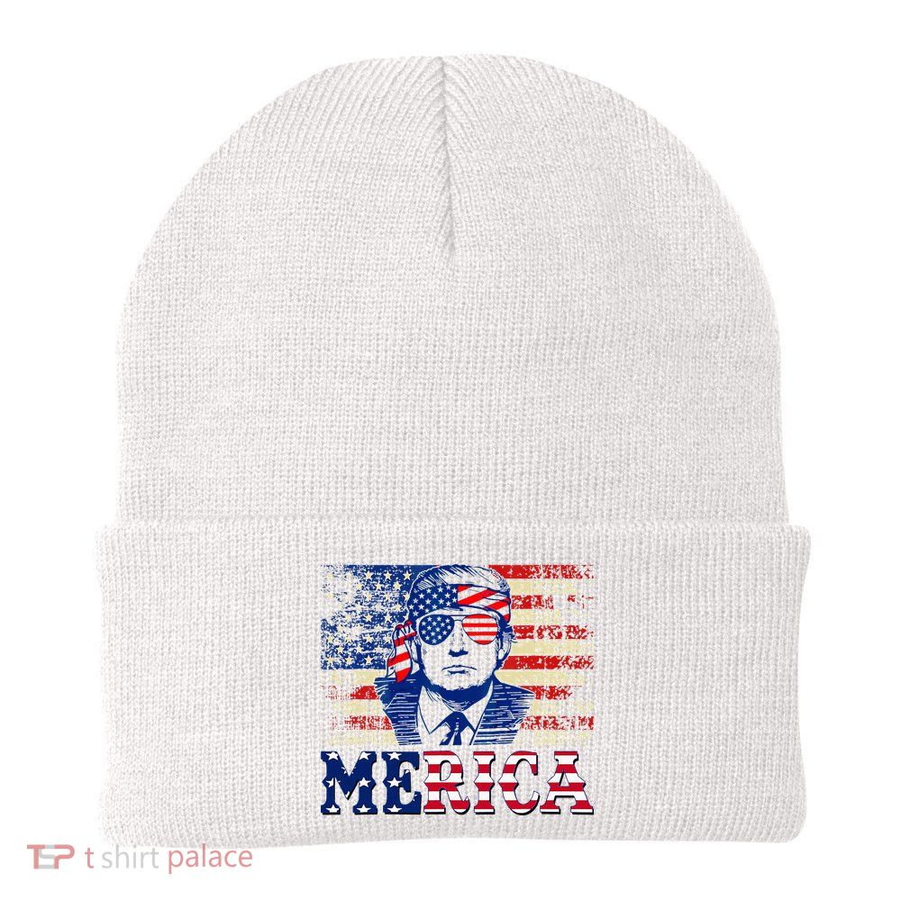 Trump Merica Shirts Fourth 4th Of July Trump American Flag Beanie