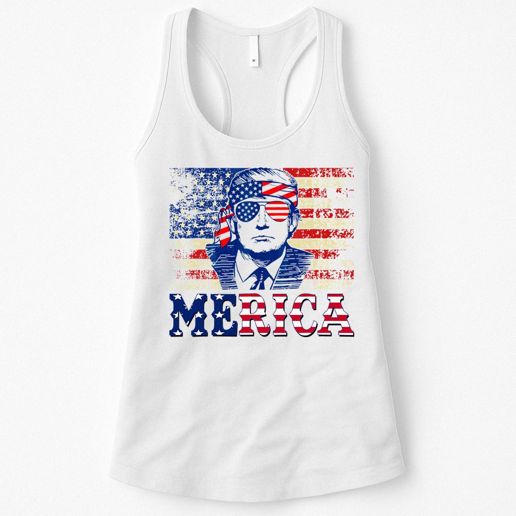 Trump Merica Shirts Fourth 4th Of July Trump American Flag Womens Tank Top