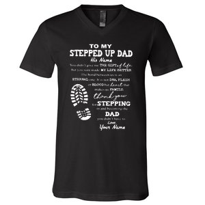 To My Stepped Up Dad Thanks You For Stepping Funny Gift V-Neck T-Shirt