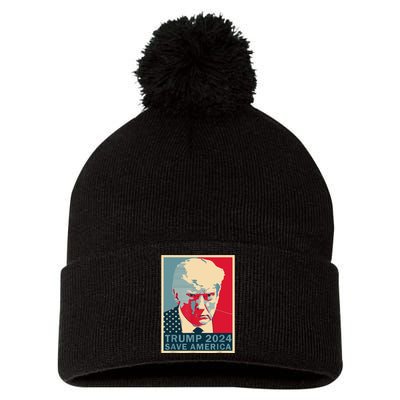 Trump Mug Shot 2024 Save America Trump Pom Pom 12in Knit Beanie