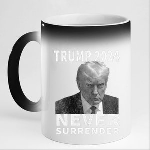 Trump Mug Shot Never Surrender Trump 2024 Pro Trump 11oz Black Color Changing Mug