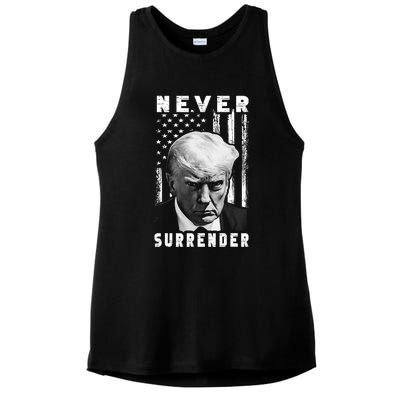 Trump Mug Shot Donald Trump Mug Shot Never Surrender Pro Trump Ladies PosiCharge Tri-Blend Wicking Tank