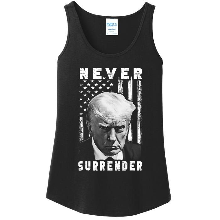 Trump Mug Shot Donald Trump Mug Shot Never Surrender Pro Trump Ladies Essential Tank