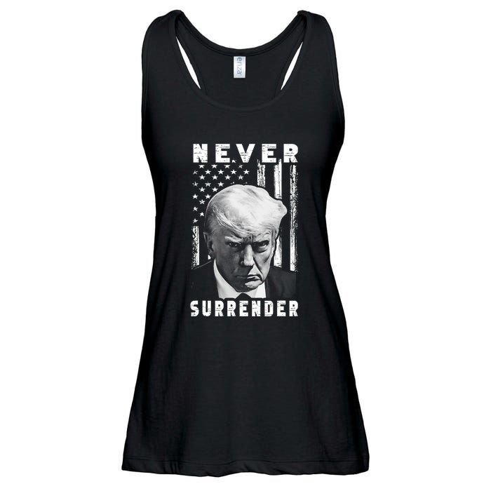 Trump Mug Shot Donald Trump Mug Shot Never Surrender Pro Trump Ladies Essential Flowy Tank