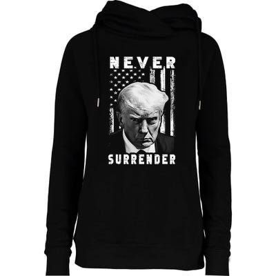 Trump Mug Shot Donald Trump Mug Shot Never Surrender Pro Trump Womens Funnel Neck Pullover Hood