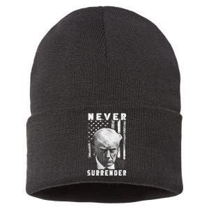 Trump Mug Shot Donald Trump Mug Shot Never Surrender Pro Trump Sustainable Knit Beanie