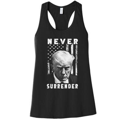 Trump Mug Shot Donald Trump Mug Shot Never Surrender Pro Trump Women's Racerback Tank