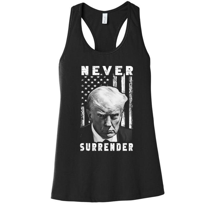 Trump Mug Shot Donald Trump Mug Shot Never Surrender Pro Trump Women's Racerback Tank