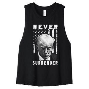 Trump Mug Shot Donald Trump Mug Shot Never Surrender Pro Trump Women's Racerback Cropped Tank