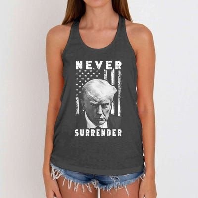 Trump Mug Shot Donald Trump Mug Shot Never Surrender Pro Trump Women's Knotted Racerback Tank