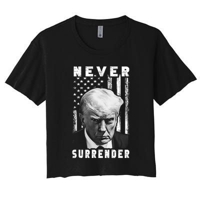 Trump Mug Shot Donald Trump Mug Shot Never Surrender Pro Trump Women's Crop Top Tee