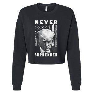 Trump Mug Shot Donald Trump Mug Shot Never Surrender Pro Trump Cropped Pullover Crew