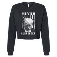 Trump Mug Shot Donald Trump Mug Shot Never Surrender Pro Trump Cropped Pullover Crew