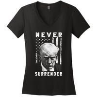 Trump Mug Shot Donald Trump Mug Shot Never Surrender Pro Trump Women's V-Neck T-Shirt