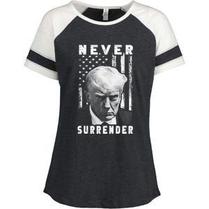 Trump Mug Shot Donald Trump Mug Shot Never Surrender Pro Trump Enza Ladies Jersey Colorblock Tee