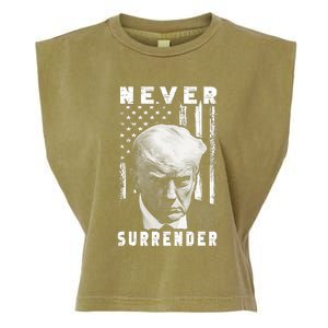 Trump Mug Shot Donald Trump Mug Shot Never Surrender Pro Trump Garment-Dyed Women's Muscle Tee