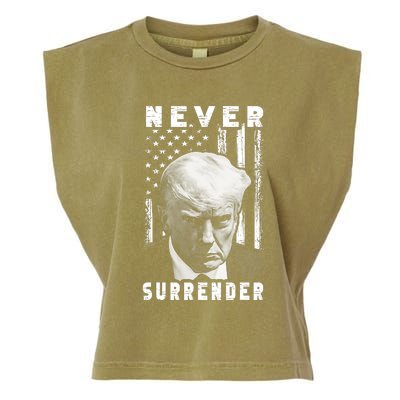 Trump Mug Shot Donald Trump Mug Shot Never Surrender Pro Trump Garment-Dyed Women's Muscle Tee