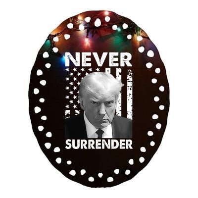 Trump Mug Shot Donald Trump Mug Shot Never Surrender Trending Design Ceramic Oval Ornament