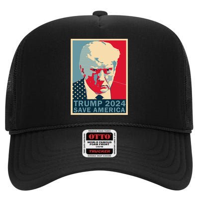 Trump Mug Shot 2024 Save America Trump High Crown Mesh Back Trucker Hat