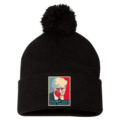 Trump Mug Shot 2024 Save America Trump Pom Pom 12in Knit Beanie