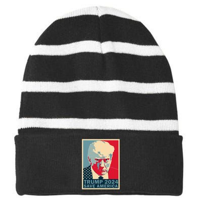 Trump Mug Shot 2024 Save America Trump Striped Beanie with Solid Band