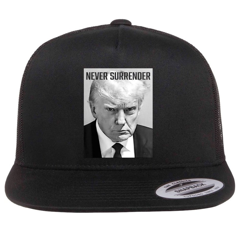 Trump Mug Shot Donald Trump Mug Shot Never Surrender Funny Gift Flat Bill Trucker Hat