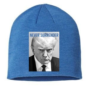 Trump Mug Shot Donald Trump Mug Shot Never Surrender Funny Gift Sustainable Beanie