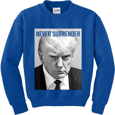 Trump Mug Shot Donald Trump Mug Shot Never Surrender Funny Gift Kids Sweatshirt
