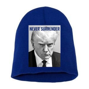 Trump Mug Shot Donald Trump Mug Shot Never Surrender Funny Gift Short Acrylic Beanie