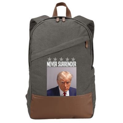 Trump Mug Shot Shirt - Never Surrender -Pro Trump 2024 Cotton Canvas Backpack