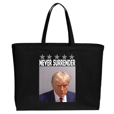 Trump Mug Shot Shirt - Never Surrender -Pro Trump 2024 Cotton Canvas Jumbo Tote